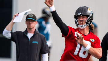 Jacksonville Jaguars quarterback Trevor Lawrence (16) passes during the Jacksonville Jaguars’ mandatory minicamp Tuesday June 10, 2025 at the Miller Electric Center in Jacksonville, Fla.