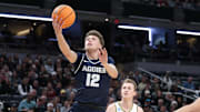 Utah State Aggies guard Mason Falslev.