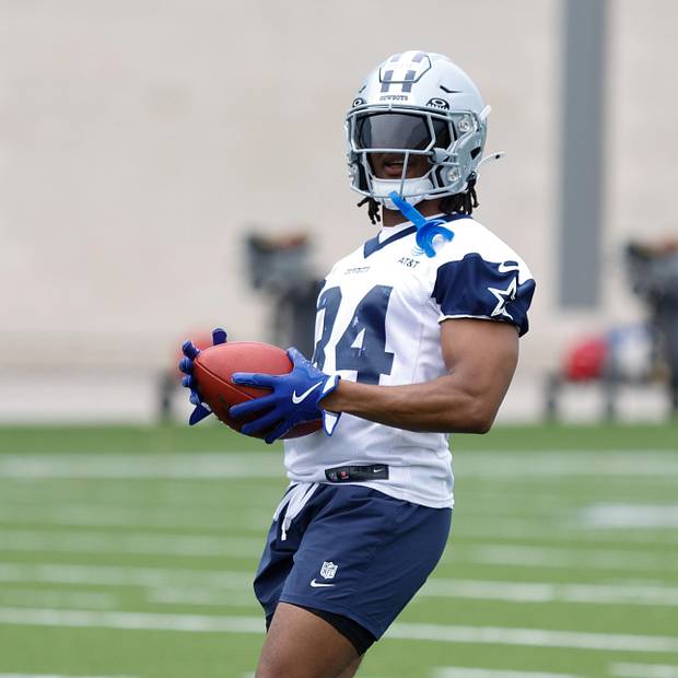 Dallas Cowboys RB Jaydon Blue goes through a drill during practice at the Ford Center at the Star Training Facility.