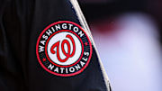 Apr 20, 2024; Washington, District of Columbia, USA; A detailed view of the Washington Nationals jersey sleeve patch during the sixth inning against the Houston Astros at Nationals Park. 