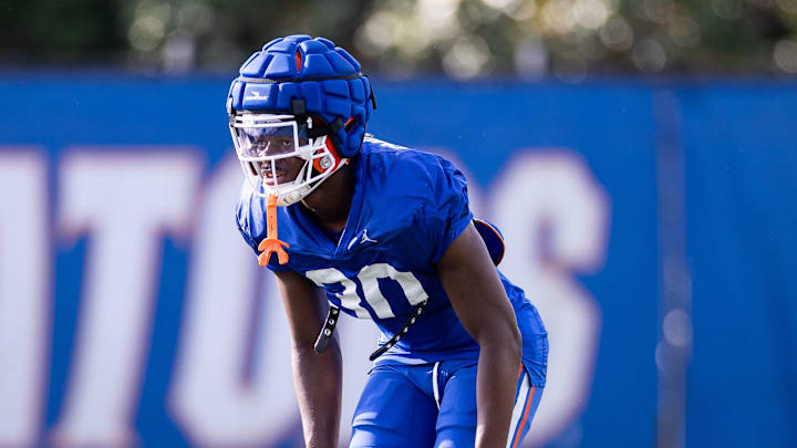 Florida Gators defensive back Gregory Smith III (30) runs a drill during spring football practice at Heavener Football Complex at the University of Florida in Gainesville, FL on Tuesday, April 2, 2024. [Matt Pendleton/Gainesville Sun]