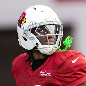 Jul 29, 2025; Glendale, AZ, USA; Arizona Cardinals wide receiver Marvin Harrison Jr. (18) during training camp at State Farm Stadium. Mandatory Credit: Mark J. Rebilas-Imagn Images