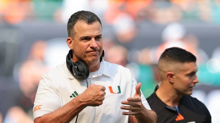 Oct 24, 2026; Miami Gardens, Florida, USA; Miami Hurricanes head coach Mario Cristobal reacts from the field against the Pittsburgh Panthers during the third quarter at Hard Rock Stadium. Mandatory Credit: Sam Navarro-Imagn Images