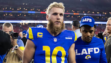 Jan 13, 2025; Glendale, AZ, USA; Los Angeles Rams wide receiver Cooper Kupp (10) against the Minnesota Vikings during an NFC wild card game at State Farm Stadium. Mandatory Credit: Mark J. Rebilas-Imagn Images