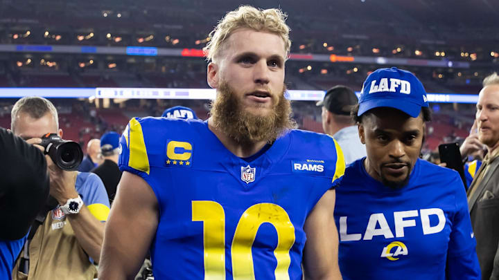 Jan 13, 2025; Glendale, AZ, USA; Los Angeles Rams wide receiver Cooper Kupp (10) against the Minnesota Vikings during an NFC wild card game at State Farm Stadium. Mandatory Credit: Mark J. Rebilas-Imagn Images Jan 13, 2025; Glendale, AZ, USA; Los Angeles Rams wide receiver Cooper Kupp (10) against the Minnesota Vikings during an NFC wild card game at State Farm Stadium. Mandatory Credit: Mark J. Rebilas-Imagn Images