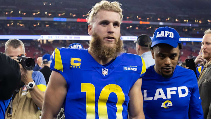 Jan 13, 2025; Glendale, AZ, USA; Los Angeles Rams wide receiver Cooper Kupp (10) against the Minnesota Vikings during an NFC wild card game at State Farm Stadium. Mandatory Credit: Mark J. Rebilas-Imagn Images Jan 13, 2025; Glendale, AZ, USA; Los Angeles Rams wide receiver Cooper Kupp (10) against the Minnesota Vikings during an NFC wild card game at State Farm Stadium. Mandatory Credit: Mark J. Rebilas-Imagn Images