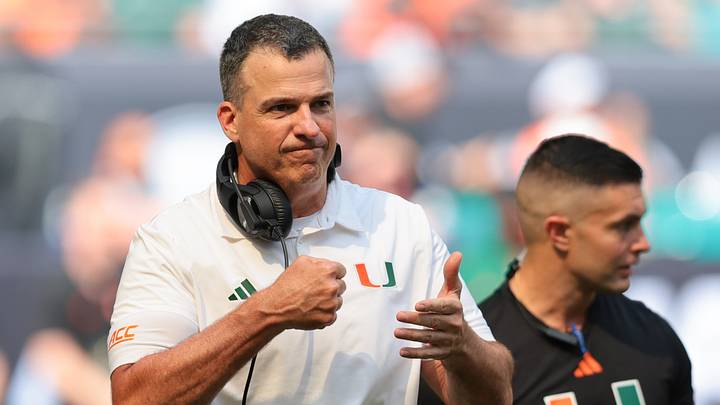 Oct 24, 2026; Miami Gardens, Florida, USA; Miami Hurricanes head coach Mario Cristobal reacts from the field against the Pittsburgh Panthers during the third quarter at Hard Rock Stadium. Mandatory Credit: Sam Navarro-Imagn Images