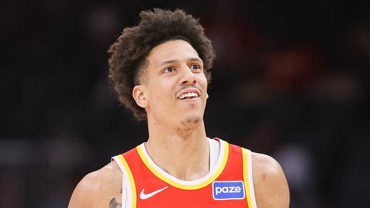 Atlanta Hawks forward Jalen Johnson (1) reacts against the Milwaukee Bucks at State Farm Arena on March 14, 2026.