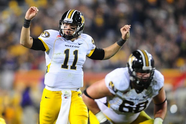 Missouri quarterback Blaine Gabbert calls signals during the 2010 Insight Bowl.