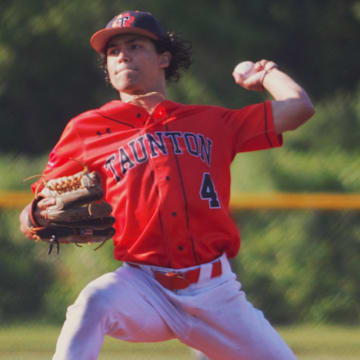 Taunton's Johnny Escobalez throws a pitch during an MIAA Division 1 Sweet Sixteen game against Durfee.