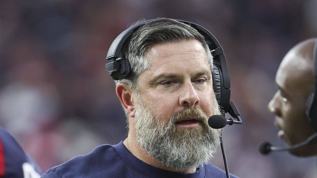 Jan 13, 2024; Houston, Texas, USA; Houston Texans defensive coordinator Matt Burke in a 2024 AFC wild card game against the Cleveland Browns at NRG Stadium. Mandatory Credit: Troy Taormina-Imagn Images