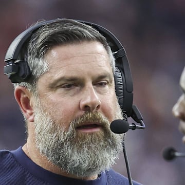 Jan 13, 2024; Houston, Texas, USA; Houston Texans defensive coordinator Matt Burke in a 2024 AFC wild card game against the Cleveland Browns at NRG Stadium. Mandatory Credit: Troy Taormina-Imagn Images