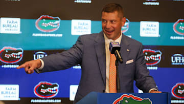 New UF head football coach Jon Sumrall speaks during a press conference at the James W. “Bill” Heavener Football Training Center in Gainesville, FL on Monday, December 1, 2025.