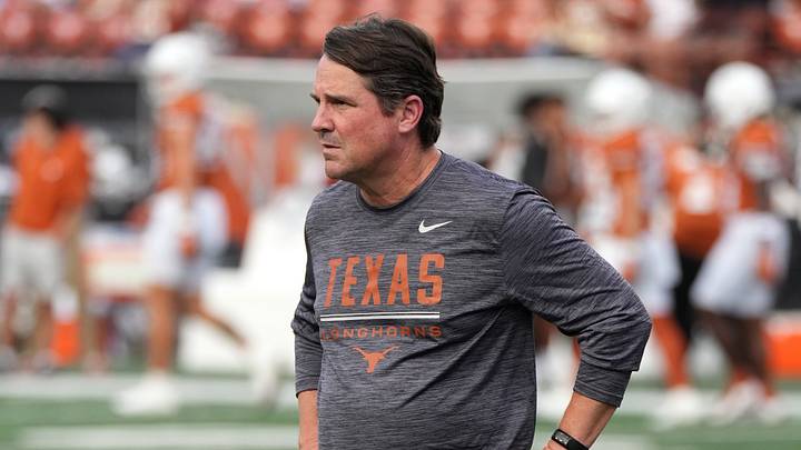 Sep 19, 2026; Austin, Texas, USA;  Texas Longhorns defensive coordinator Will Muschamp observes his players before a game against the UTSA Roadrunners at Darrell K Royal-Texas Memorial Stadium.  Mandatory Credit: Scott Wachter-Imagn Images