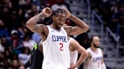 Mar 15, 2024; New Orleans, Louisiana, USA;  LA Clippers forward Kawhi Leonard (2) reacts to a play against the New Orleans Pelicans during the second half at Smoothie King Center. Mandatory Credit: Stephen Lew-Imagn Images