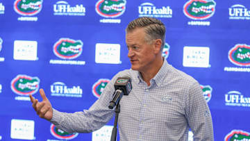 University of Florida athletic director Scott Stricklin addresses the media in a press conference on Oct. 20, 2025.