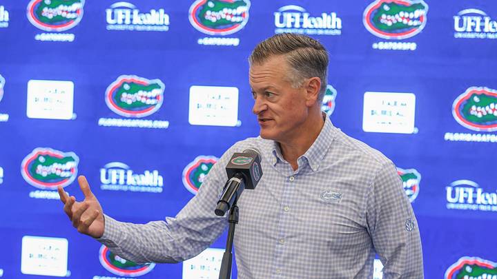University of Florida athletic director Scott Stricklin addresses the media in a press conference on Oct. 20, 2025.