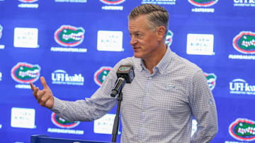 University of Florida athletic director Scott Stricklin addresses the media in a press conference on Oct. 20, 2025.