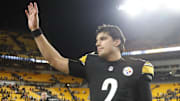 Pittsburgh Steelers quarterback Mason Rudolph waves to the crowd as he leaves the field after defeating the Cincinnati Bengals.