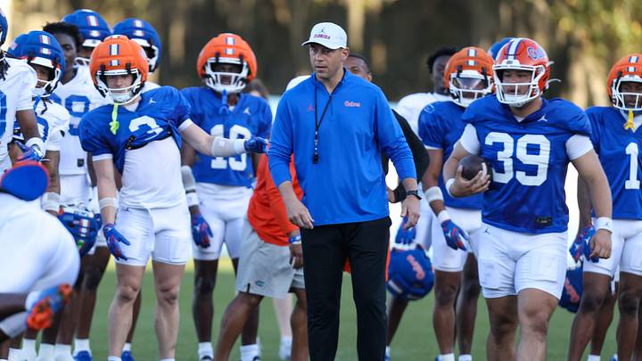 Florida head coach Jon Sumrall keeps on eye drills during UF spring practice at Sanders Practice Fields in Gainesville, FL on Tuesday, March 10, 2026. [Alan Youngblood/Gainesville Sun]