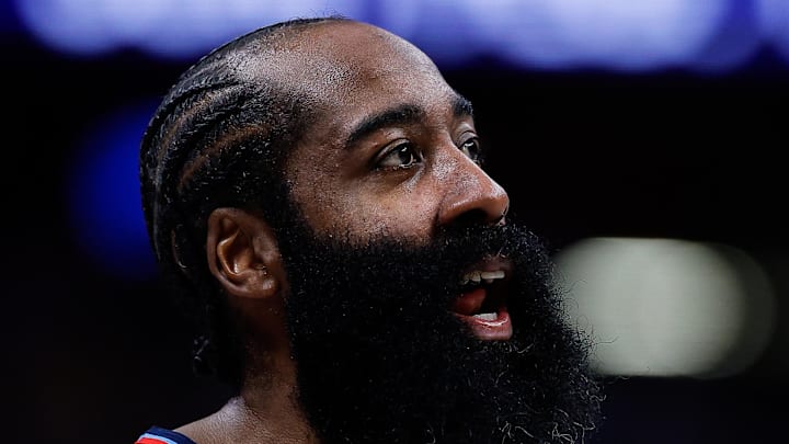 Jan 30, 2026; Denver, Colorado, USA; Los Angeles Clippers guard James Harden (1) Mandatory Credit: Isaiah J. Downing-Imagn Images