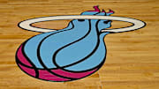 A detailed view of the special Miami Heat Vice Nights logo before the game between the Miami Heat and the Indiana Pacers.