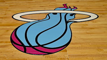 A detailed view of the special Miami Heat Vice Nights logo before the game between the Miami Heat and the Indiana Pacers.