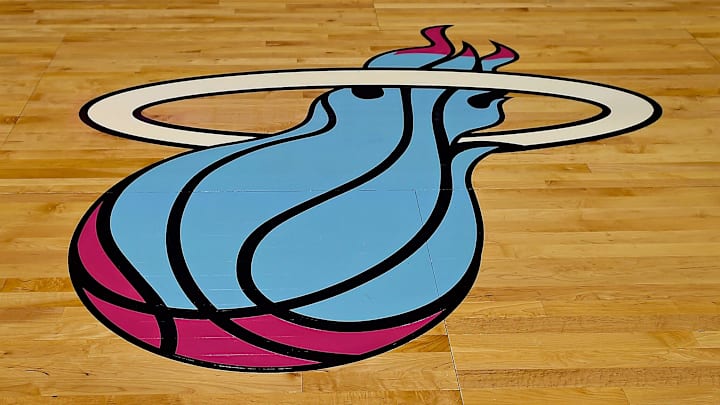 A detailed view of the special Miami Heat Vice Nights logo before the game between the Miami Heat and the Indiana Pacers.