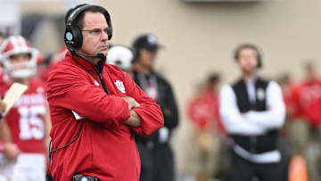 Oct 25, 2025; Bloomington, Indiana, USA; Indiana Hoosiers head coach Curt Cignetti watches game play during the second half against the UCLA Bruins at Memorial Stadium. Mandatory Credit: Robert Goddin-Imagn Images