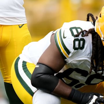 Packers center Lecitus Smith in action against Seattle in the preseason.