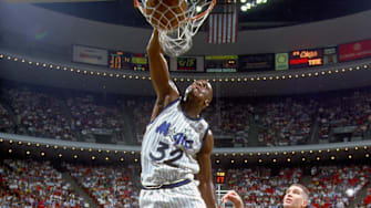 1994 FILE PHOTO; Orlando, FL, USA; Shaquille O'Neal of the Orlando Magic in action against the Golden State Warriors at the Orlando Arena during the 1994 season. Mandatory Credit: Photo By Imagn Images (c) Copyright Imagn Images
