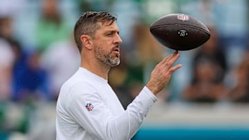 Aaron Rodgers ahead of an NFL matchup between the New York Jets and Jacksonville Jaguars