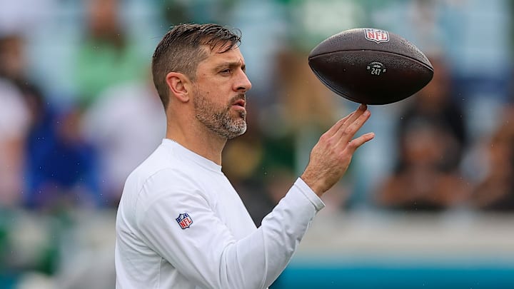 Aaron Rodgers ahead of an NFL matchup between the New York Jets and Jacksonville Jaguars