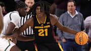 Jan 11, 2025; Tempe, Arizona, USA; Arizona State Sun Devils forward Jayden Quaintance (21) against the Baylor Bears at Desert Financial Arena. Mandatory Credit: Mark J. Rebilas-Imagn Images