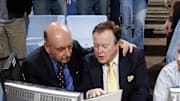 Feb 6, 2008, Chapel Hill, NC, USA; ESPN announcer Dick Vitale and Mike Patrick get ready before the game between the North Carolina Tar Heels and Duke Blue Devils at the Smith Center. 