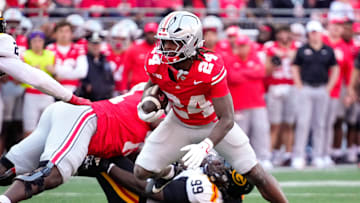 Ohio State Buckeyes running back Sam Dixon (24) runs the ball in the second half of the NCAA football game at the Ohio Stadium on Saturday, Sept. 6, 2025 in Columbus, Ohio.