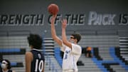 Jan. 26, 2021; Goodyear, AZ, USA; Estrella's center Noah Amenhauser throws a free-throw at Estrella Foothills High School. Credit: Meg Potter/The Arizona Republic

Estrella Foothills Basketball