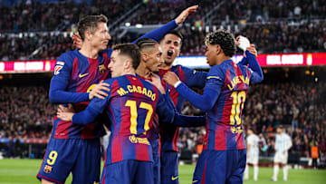 Le Barça célébrant le but face à Oviedo en Liga Le Barça célébrant le but face à Oviedo en Liga