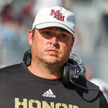 Mississippi State Bulldogs head coach Jeff Lebby looks on against the Georgia Bulldogs during the second half at Davis Wade Stadium at Scott Field.