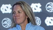 Oct 9, 2024; Charlotte, NC, USA;  North Carolina head coach Courtney Banghart during ACC Media Days at The Hilton Charlotte Uptown. Mandatory Credit: Jim Dedmon-Imagn Images