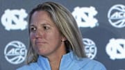 Oct 9, 2024; Charlotte, NC, USA;  North Carolina head coach Courtney Banghart during ACC Media Days at The Hilton Charlotte Uptown. Mandatory Credit: Jim Dedmon-Imagn Images