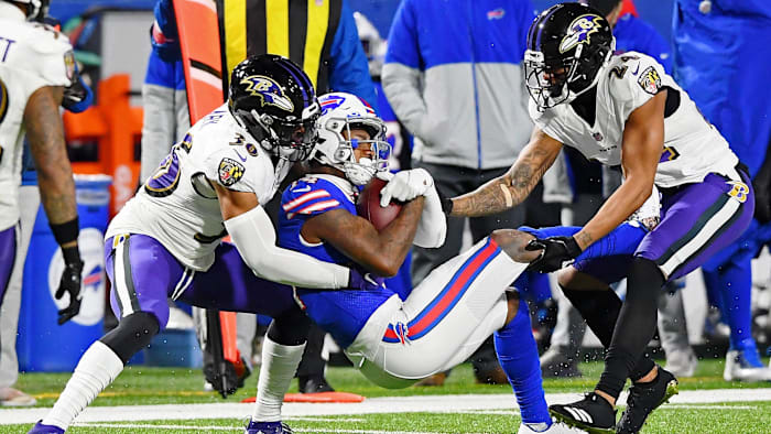 Jan 16, 2021; Orchard Park, New York, USA; Buffalo Bills wide receiver Stefon Diggs (14) makes a