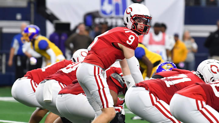 Carthage's Jett Surratt calls a play during the 4A DII UIL Texas State Football Championship game against Waco La Vega on Friday, December 20, 2024 at AT&T Stadium in Arlington.