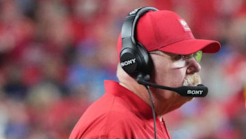 Oct 12, 2025; Kansas City, Missouri, USA; Kansas City Chiefs head coach Andy Reid during the second half at GEHA Field at Arrowhead Stadium. Mandatory Credit: Denny Medley-Imagn Images