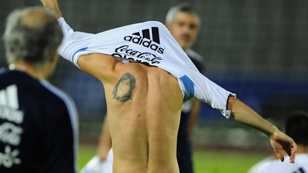 Messi's back tattoo.