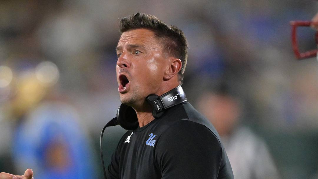 Oct 17, 2026; Pasadena, California, USA;  UCLA Bruins head coach Bob Chesney on the sidelines in the second half against the Wisconsin Badgers at the Rose Bowl. Mandatory Credit: Jayne Kamin-Oncea-Imagn Images