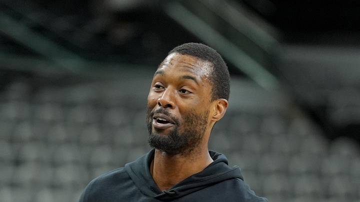 Mar 21, 2026; San Antonio, Texas, USA;  San Antonio Spurs forward Harrison Barnes (40) warms up before the game against the Indiana Pacers at Frost Bank Center. Mandatory Credit: Daniel Dunn-Imagn Images