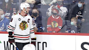 Chicago Blackhawks center Jonathan Toews spends a moment with fans prior to a game against the Winnipeg Jets.