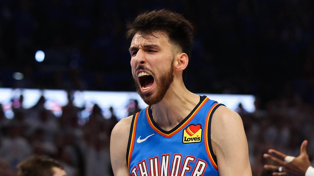 May 20, 2026; Oklahoma City, Oklahoma, USA; Oklahoma City Thunder center Chet Holmgren (7) reacts after a slam dunk during the third quarter against the San Antonio Spurs during game two of the western conference finals for the 2026 NBA playoffs at Paycom Center. Mandatory Credit: Brett Rojo-Imagn Images May 20, 2026; Oklahoma City, Oklahoma, USA; Oklahoma City Thunder center Chet Holmgren (7) reacts after a slam dunk during the third quarter against the San Antonio Spurs during game two of the western conference finals for the 2026 NBA playoffs at Paycom Center. Mandatory Credit: Brett Rojo-Imagn Images