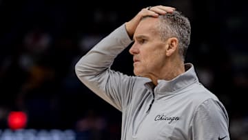 Nov 24, 2025; New Orleans, Louisiana, USA;  Chicago Bulls Head Coach Billy Donovan looks on against the New Orleans Pelicans during the second half at Smoothie King Center. Mandatory Credit: Stephen Lew-Imagn Images